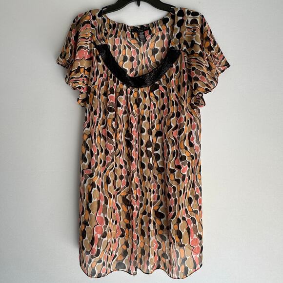 Apostrophe Women Beaded Scoop Neck Ruffle Sleeves Blouse Multi-Color 16W-18W - Picture 2 of 9